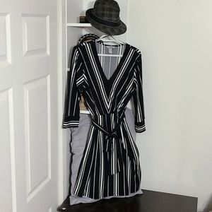 Ladies Black & White Striped Knee Length Dress